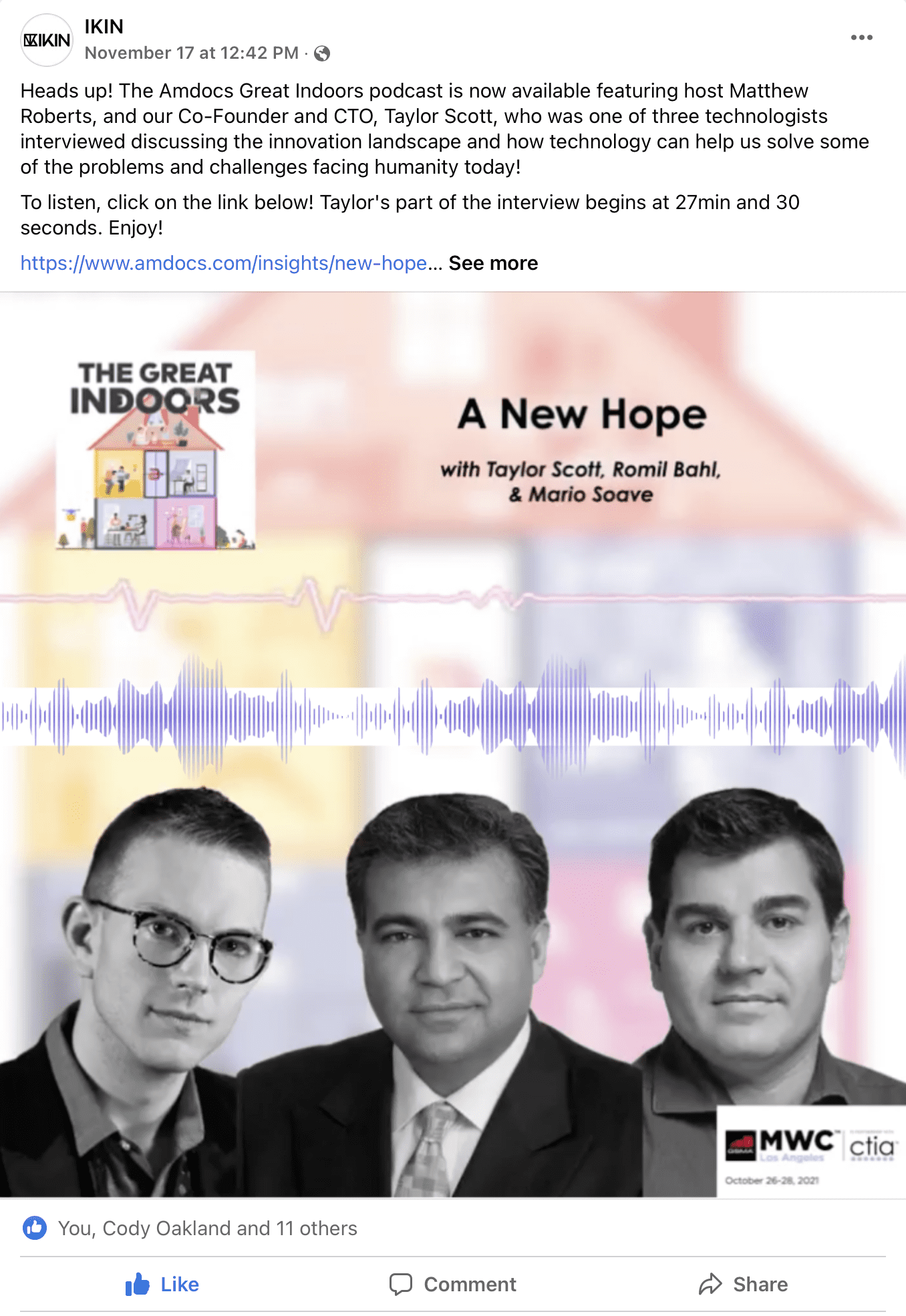 IKIN Co-Founder and CTO, Taylor Scott, interviewed on Amdocs Great Indoors