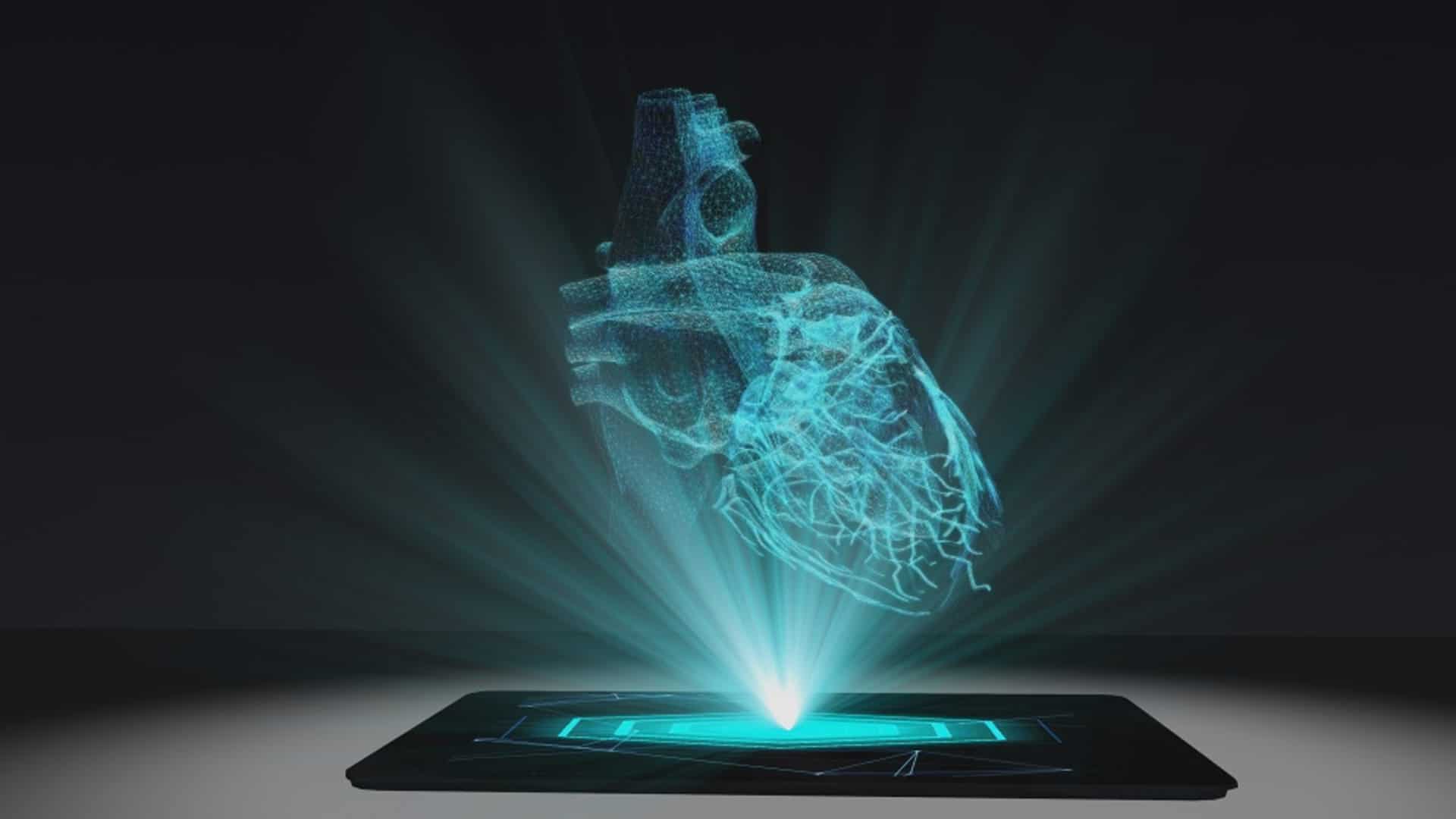 Hologram of heart coming out of a smartphone