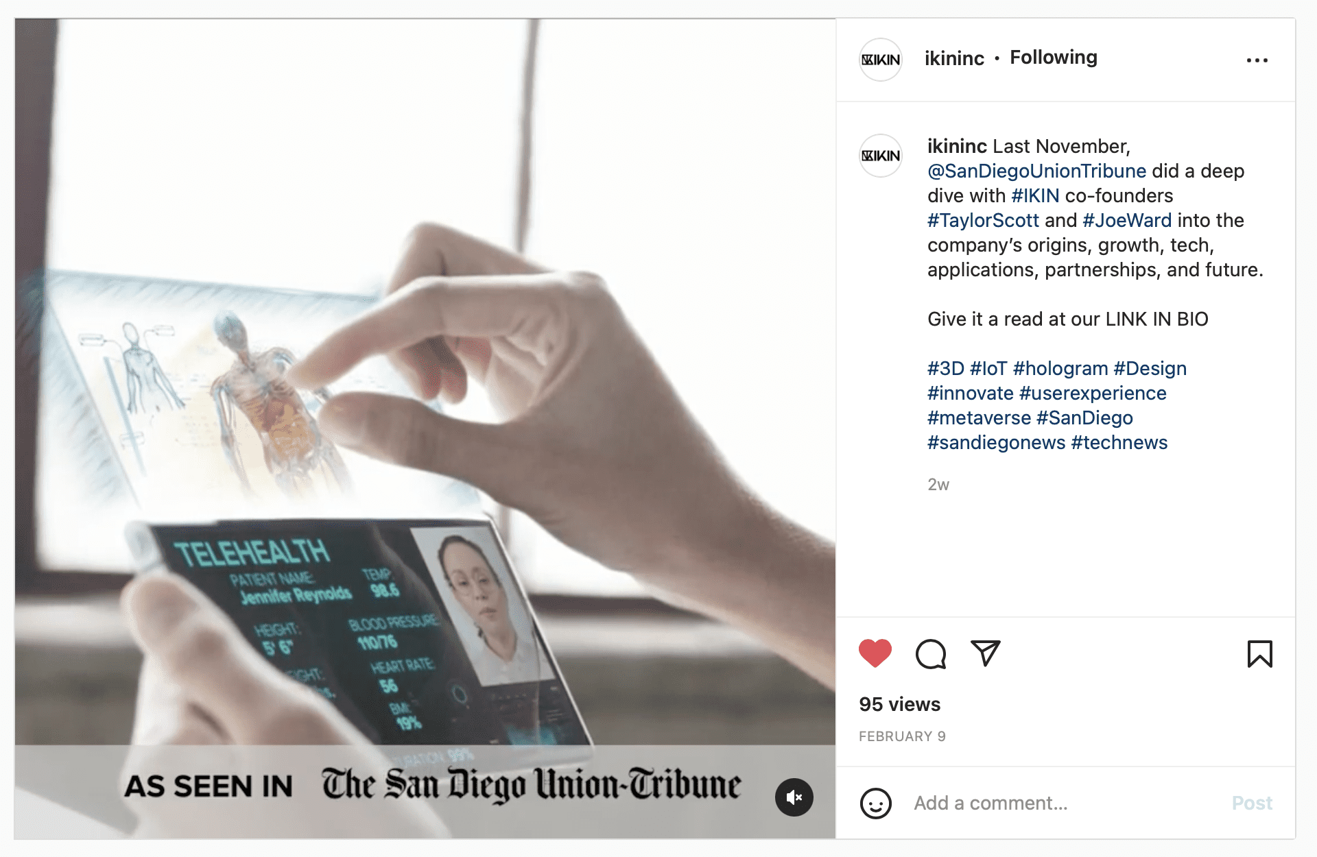 IKIN RYZ device (simulating) Telehealth hologram