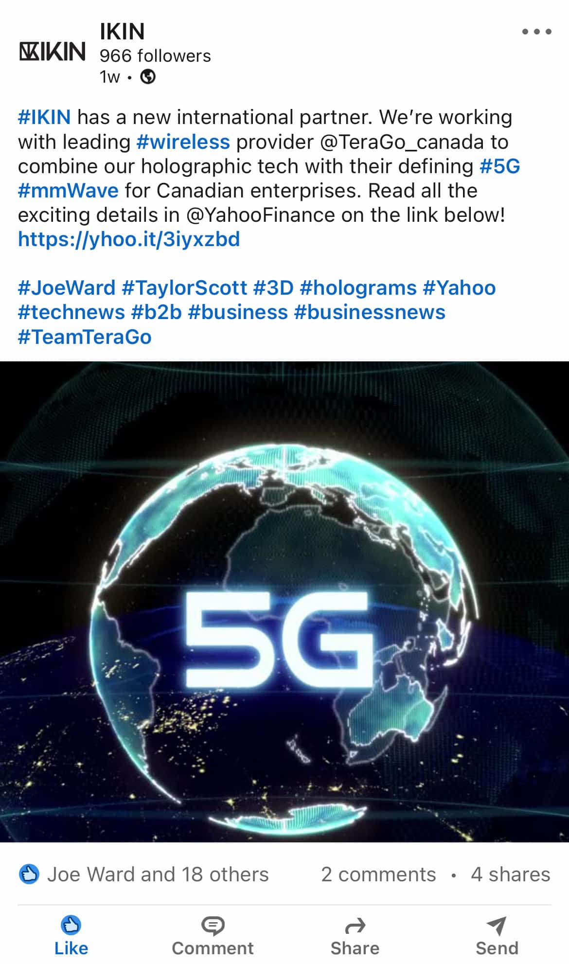 5G with earth hologram: IKIN partners with TeraGo 
