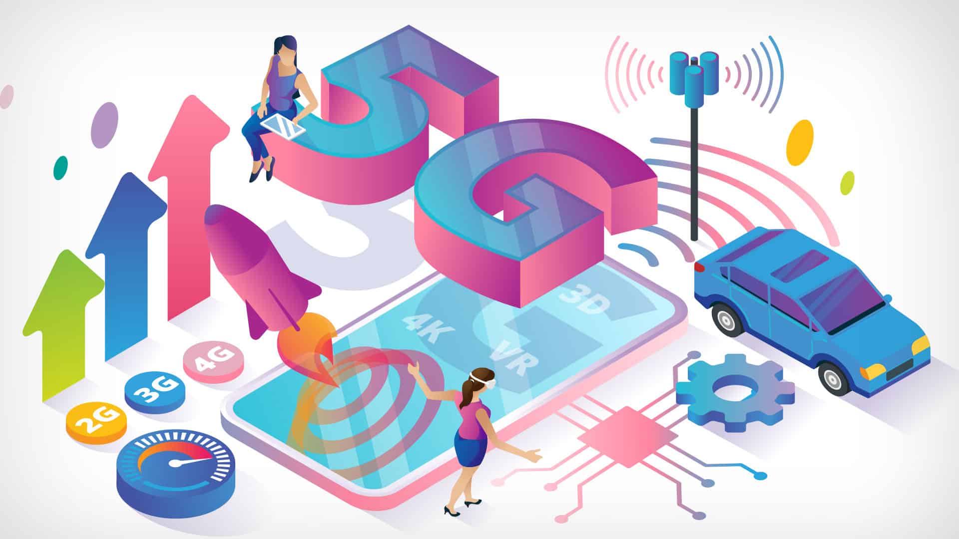 Colorful illustration of mobile 5G technology, IKIN